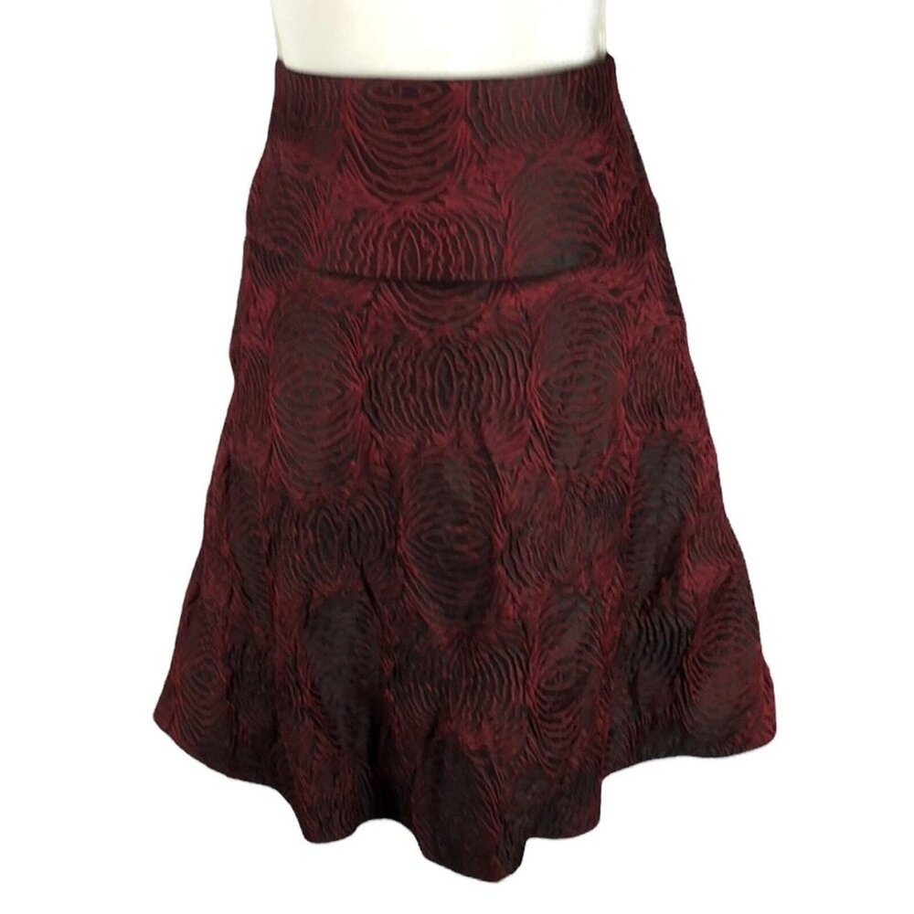 Ann Taylor Red & Black Floral textured/embroidered Print Midi Skirt size 0
